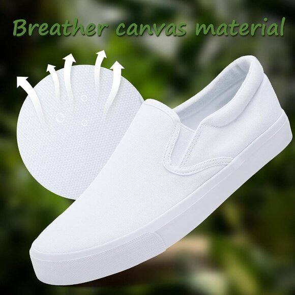 〽️Closed Toe Loafers Sneakers Men\'s White Canvas Slip On Lightweight Soft Sole main image 6